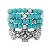 91476, WESTERN CROSS MULTI LAYERED STRETCH BEAD BRACELET