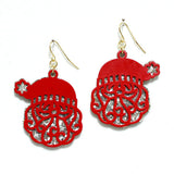 91522, CHRISTMAS SANTA CLAUS CUT OUT GLITTER EARRING, HOLIDAY