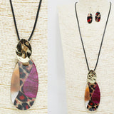 91545, OVAL LEOPARD PRINT CELLULOID ACETATE LONG PENDANT ADJUSTABLE NECKLACE