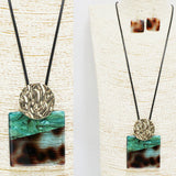 91546, RECTANGLE TORTOISE CELLULOID ACETATE LONG PENDANT NECKLACE