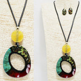 91547, LEOPARD PRINT CELLULOID ACETATE LONG PENDANT NECKLACE