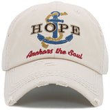 91553, "HOPE ANCHORS THE SOUL" WASHED VINTAGE BALL CAP