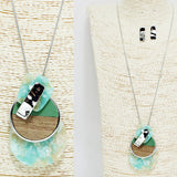 91567, CELLULOID ACETATE ROUND GEOMETRIC ACCENT LONG PENDANT NECKLACE