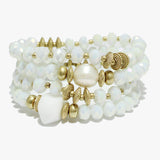 91580, SEMI PRECIOUS & FRESHWATER PEARL MULTI LAYERED BEAD STRETCH BRACELET