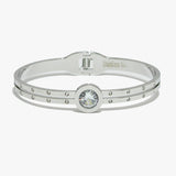 91663, ROUND ACCENT CUBIC ZIRCONIA STAINLESS STEEL OPEN BRACELET