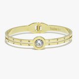 91663, ROUND ACCENT CUBIC ZIRCONIA STAINLESS STEEL OPEN BRACELET