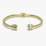 91665, BAGUETTE CUBIC ZIRCONIA ACCENT STAINLESS STEEL CUFF BRACELET