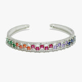 91672, BAGUETTE CUBIC ZIRCONIA ACCENT STAINLESS STEEL CUFF BRACELET