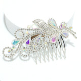 91681, PAVE RHINESTONE FLORAL LEAF BRIDAL HAIR COMB