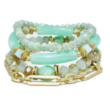 91682, CHAIN WITH CELLULOID ACETATE MULTI LAYERED BEAD STRETCH BRACELET