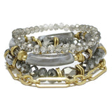 91682, CHAIN WITH CELLULOID ACETATE MULTI LAYERED BEAD STRETCH BRACELET