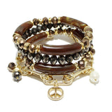 91683, PEACE SIGN CHARM MULTI LAYERED BEAD STRETCH BRACELET