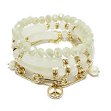 91683, PEACE SIGN CHARM MULTI LAYERED BEAD STRETCH BRACELET