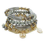91683, PEACE SIGN CHARM MULTI LAYERED BEAD STRETCH BRACELET