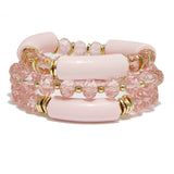91684, CELLULOID ACETATE TUBE MULTI LAYERED BEAD STRETCH BRACELET