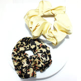 91708, LEOPARD N SOLID HAIR SCRUNCHIES 2PCS/SET