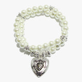 91716, HEART SHAPE INSPIRATIONAL CHARM PEARL STRETCH BRACELET SET, VALENTINE'S DAY