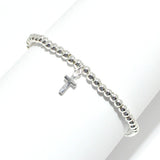 91721, DAINTY CROSS CHARM BEAD STRETCH BRACELET, RELIGIOUS _PLUS SIZE
