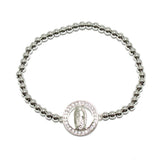 91728, VIRGIN MARY STAINLESS STEEL BALL BEAD STRETCH BRACELET