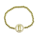 91728, VIRGIN MARY STAINLESS STEEL BALL BEAD STRETCH BRACELET