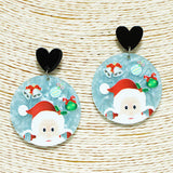 91821, SANTA CLAUS CHRISTMAS THEME ROUND ACRYLIC DANGLE EARRING, HOLIDAY