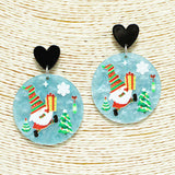 91821, SANTA CLAUS CHRISTMAS THEME ROUND ACRYLIC DANGLE EARRING, HOLIDAY