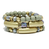 91840, METAL TUBE MULTI LAYERED WOOD BEAD STRETCH BRACELET