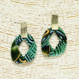 91845, RECTANGLE GOLD ACCENT GEOMETRIC CELLULOID ACETATE EARRING