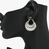 91867, SCALLOPED HOLLOW HOOP PIN CATCH EARRING