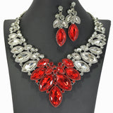 91885, SORORITY COLORED MARQUISE ACCENT RHINESTONE EVENING NECKLACE SET