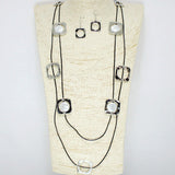 91896, FRESHWATER PEARL WITH GEOMETRIC ACCENT DOUBLE LAYERED LONG NECKLACE