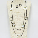 91896, FRESHWATER PEARL WITH GEOMETRIC ACCENT DOUBLE LAYERED LONG NECKLACE