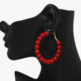 91939, 50MM MATTE FINISH BALL BEAD ROUND HOOP EARRING