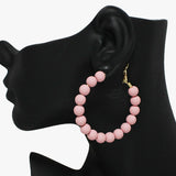 91939, 50MM MATTE FINISH BALL BEAD ROUND HOOP EARRING