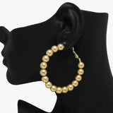 91939, 50MM MATTE FINISH BALL BEAD ROUND HOOP EARRING