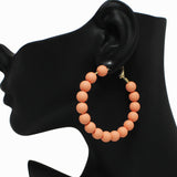 91939, MATTE FINISH BALL BEADED HOOP EARRING
