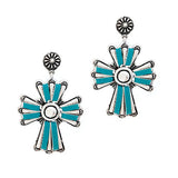 92077, WESTERN CROSS FAUX LEATHER ACCENT DANGLE EARRING