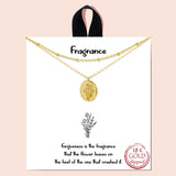 101523, GOLD DIPPED, "FRAGRANCE" ENGRAVED FLOWER CHARM LAYERED NECKLACE