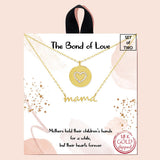 92193, GOLD DIPPED, "THE BOND OF LOVE" MAMA HEART CHARM CUBIC ZIRCONIA NECKLACE, MOTHER'S DAY