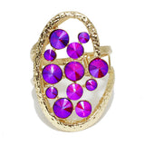 92212, ROUND RHINESTONE WITH CHUNKY HAMMERED METAL BANGLE BRACELET