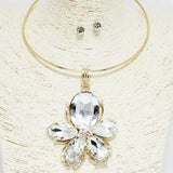 92217, FLOWER ACCENT RHINESTONE CHOKER NECKLACE