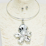 92217, FLOWER ACCENT RHINESTONE CHOKER NECKLACE