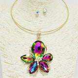 92217, FLOWER ACCENT RHINESTONE CHOKER NECKLACE