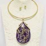 92223, ABSTRACT TEARDROP CELLULOID ACETATE CHOKER NECKLACE