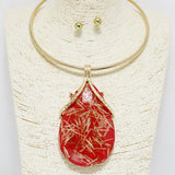 92223, ABSTRACT TEARDROP CELLULOID ACETATE CHOKER NECKLACE