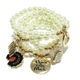 92248, "BLACK GIRL MAGIC" CHARM MULTI LAYERED BEAD STRETCH BRACELET