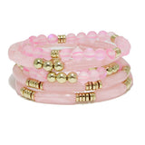 92252, CELLULOID ACETATE MULTI LAYERED BEAD STRETCH BRACELET
