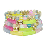 92252, CELLULOID ACETATE MULTI LAYERED BEAD STRETCH BRACELET