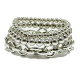 92254, ROUND CHAIN ACCENT MULTI LAYERED BALL BEAD STRETCH BRACELET