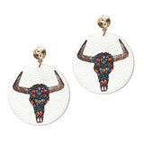 92274, WESTERN FLORAL STEER HEAD FAUX LEATHER EARRING